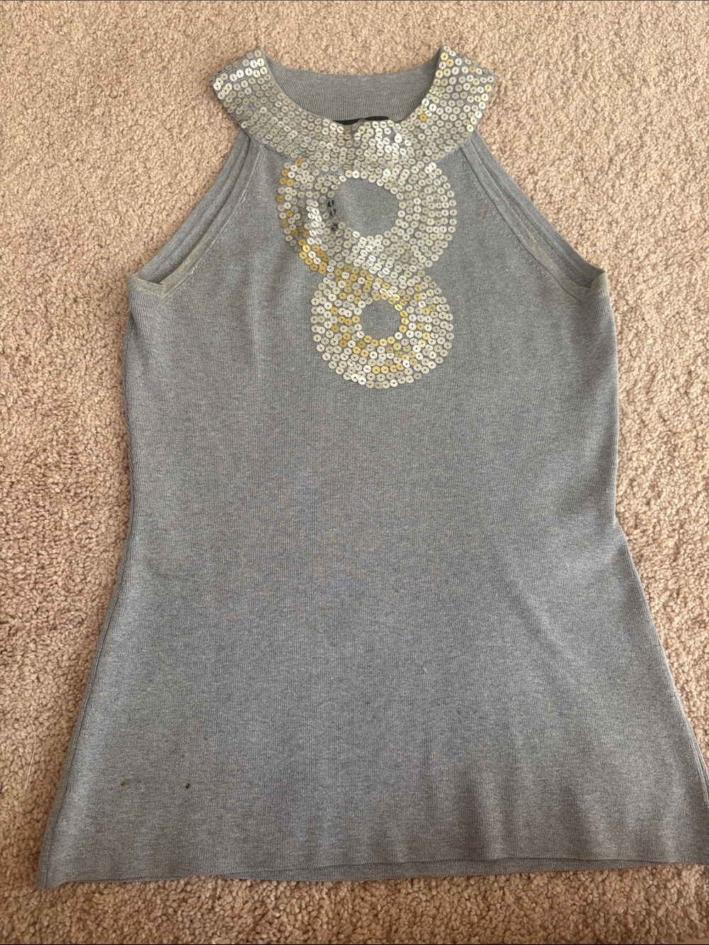 INC International Concepts Gray Tank Top with Silver & Gold Sequins